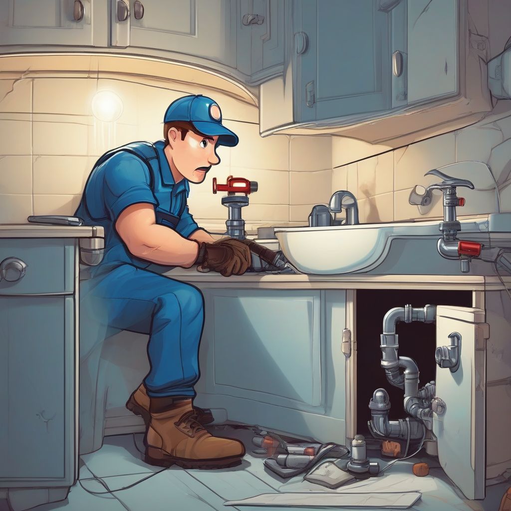 Plumber inspecting pipes